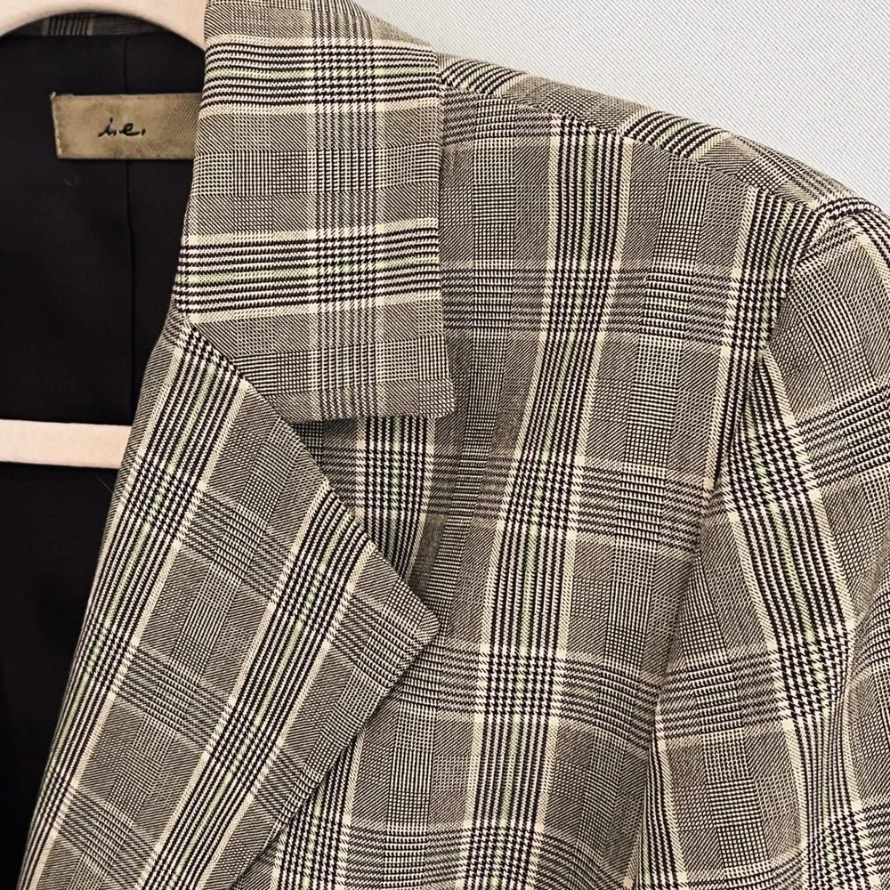 i.e.‎ Womens Pink Beige Plaid Blazer Jacket Academia Clueless Preppy Peplum Sz 6